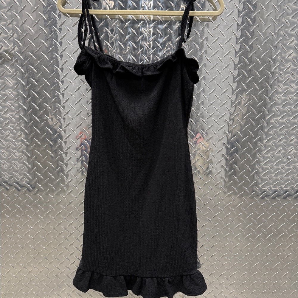 Bebe Black Textured Ruffle Dress